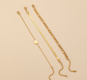 Juego de Joyería de 3 Piezas Chapado <span class=keywords><strong>en</strong></span> <span class=keywords><strong>Oro</strong></span> para Mujer, Elegante y Moderno, con Pulseras Apilables de Eslabones Cubanos y Cadena, Regalo de Moda - Product Image 3