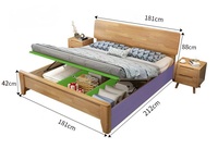 Lit King Size Simple en Bois Massif Lit Double de 1.8 mètres Lit en Chêne Naturel Hôtel Appartement Maison d'Hôtes Meubles