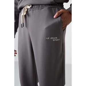 Ensemble de survêtement gris foncé pour homme, coupe confortable, sweat à capuche et pantalon décontractés en coton pour adultes - Product Image 2