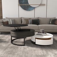 Tables basses gigognes en bois rondes extensibles et rotatives de luxe ATUNUS avec plateau en pierre calcaire pour salon