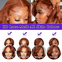 Perruque Lace Front HD Cheveux Humains Ondulés 13x6 Densité 200% Pré-Pluckée Sans Colle Brun Roux 28 Pouces pour Femmes Vente en Gros Usine