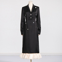 Robe longue d'été noire pour femme, col en V, taille haute, tissée, imprimée numériquement, respirante, écologique, élégante et vintage, vente en gros