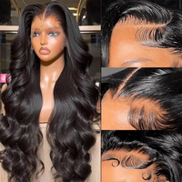Pelucas de Cabello Humano con Ondas Suaves, Peluca Frontal sin Pegamento, Peluca Frontal Transparente con Encaje HD, Pelucas de Cabello Humano Pre-Arrancadas para Mujeres Negras