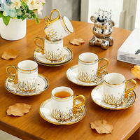 Ensemble de tasse et soucoupe en céramique de luxe moderne européenne plaqué or, 50 ml, pour le thé et le café, 50 ml, pour l'après-midi