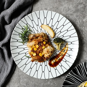 Best Selling Western Style Creative Black and <b>White</b> Line Steak and Spaghetti <b>Dinner</b> Plates for Hotels and Households - Product Image 4