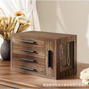 Wooden Jewelry <b>Storage</b> Box Multi Layer Solid Wood <b>With</b> Drawers And Hooks For Necklace Ring <b>Dressing</b> <b>Table</b> Organizer - Product Image 4