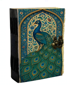 Diario de Tapa Dura de Cuero con Diseño de Pavo Real, Floral y Botánico, Hecho a Mano, Estilo Vintage, con Cierre Antiguo, Regalo Personalizado para Ella, Lápiz para Escribir - Product Image 4