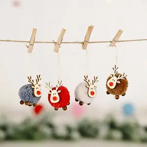 شجرة عيد الميلاد الزخرفية، معلق في الأسفل، زخارف خشبية من الأيلك لحفلات الكريسماس، ديكور المنزل على شكل غزال لطيف، دلاية الكريسماس على شكل غزال