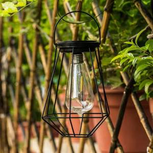 Lanterne solaire en fer, lumière LED suspendue, décoration de jardin extérieure, portable avec panneau solaire - Product Image 2
