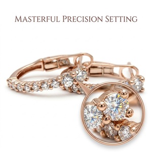 Wholesale 18K Rose Gold Natural Diamond Huggie <b>Hoop</b> <b>Earrings</b> Oval Pave Small <b>Hoops</b> <b>Hinge</b> Clasp for Women MOQ 1pc - Product Image 2