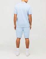 Ensemble 2 pièces respirant imprimé bleu poussière coupe ajustée en tissu gaufré : Polo à revers et short
