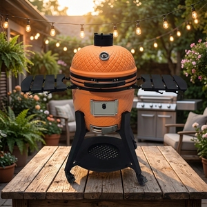 Middle Size 22 Inches Adjustable Height Ceramic Kamado Charcoal <strong>BBQ</strong> Grill with Smokeless Design and Stable Steel <strong>Stand</strong> for Party - Product Image 1