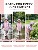 Imperméable pour filles bicolore rose en PU, veste à capuche résistante aux intempéries avec poches à bouton-pression, idéal pour les jeux en extérieur, logo personnalisé, OEM, vêtements d'extérieur