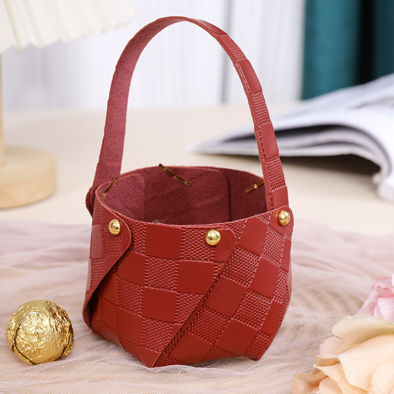 Wine red leather bucket