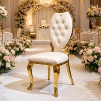 Chaise de banquet de mariage de luxe en acier inoxydable doré, dossier ovale, chaise de salle à manger rembourrée, chaise de réception pour hôtel, restaurant, événement