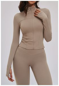 Veste de sport longue à manches longues pour femme avec col montant et fermeture éclair intégrale, coupe sculptante, yoga, course à pied, entraînement, sport de plein air - Product Image 4
