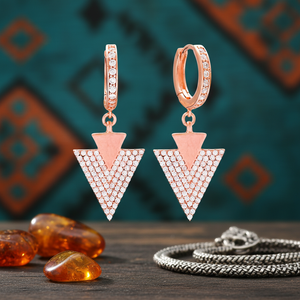 Zircon Stone Triangle Design <b>Earring</b> Wholesale Turkish Handmade 925 Silver Sterling Jewelry - Product Image 3