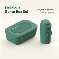 Boîte à lunch bento 3 compartiments 200 ml avec bouteille d'eau 360 ml et cuillère, en PP de qualité alimentaire, anti-fuite