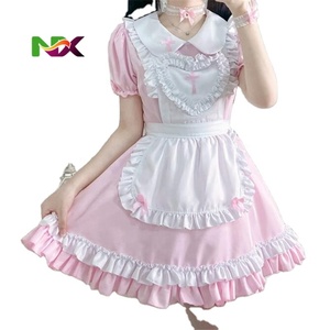 Vestido de Sirvienta Estilo Lolita Dulce, Vestido de Sirvienta Rosa Suave, <span class=keywords><strong>Disfraz</strong></span> de Cosplay Kawaii, Conjuntos de Disfraces de Cómic para <span class=keywords><strong>Mujer</strong></span> - Product Image 1