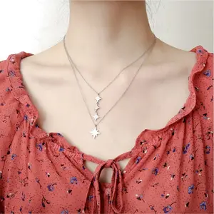 Silver/gold Color Crescent Pendant Necklace Moon Star Pendant Necklace Cubic Zirconia For Lady Girl Necklaces