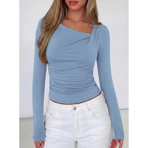 Camiseta de manga larga para mujer, asimétrica, estilo Y2K, ajustada, con cuello oblicuo, ropa de moda para otoño - Product Image 4