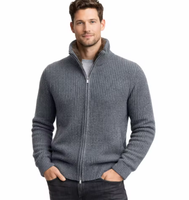Cardigan en cachemire et laine bleu marine pour homme, confortable, hiver, fermeture éclair intégrale, col en fausse fourrure amovible, double fermeture éclair, tissé