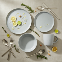 Ensemble de vaisselle élégant et écologique en grès |   Ensemble de 4 assiettes et bols en céramique grise |   Récipient anti-fuite résistant à la chaleur, compatible lave-vaisselle et four
