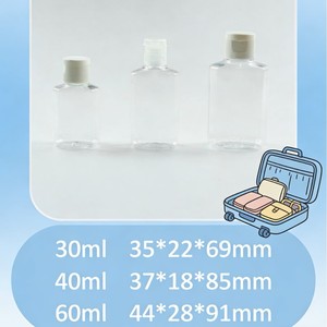 Botella plana de PET de 60 ml con tapa abatible para desinfectante de manos y cosméticos, tamaño viaje, transparente - Product Image 5