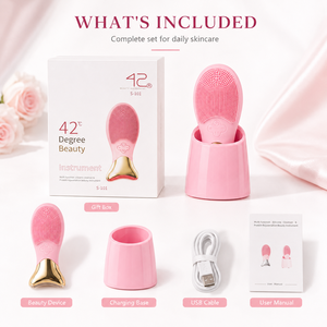 Brosse nettoyante faciale vibrante à lumière thérapeutique en silicone IPX7, brosse nettoyante faciale à massage chaud - Product Image 3