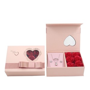 Luxury Book Shape Magnetic Jewelry <b>Box</b> with Heart Window & Bowknot Eternal Rose Flower <b>Gift</b> Packaging for Ring <b>Earring</b> Necklace - Product Image 4