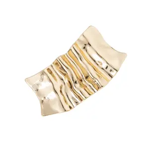 H41-122 quality metal style quick delivery uneven surface wrinkled rectangle spring gold hair clip hair accessories girls