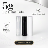 Tube en plastique transparent noir et blanc 5g pour gloss et baume à lèvres, emballage vide pour parfum et rouge à lèvres