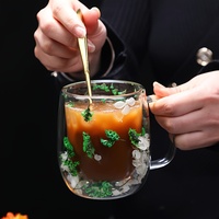 Tasse à thé aux fleurs de 390 ml, remplie de fleurs séchées, tasse en verre à double paroi, tasse à café, espresso, lait
