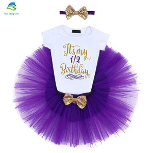 3 piezas de manga corta mameluco mullida falda tutú para 1St cumpleaños con diadema de lentejuelas arco - Product Image 2