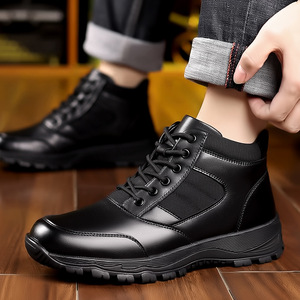 Botas de Nieve para Hombre, de Cuero Genuino, Media Caña, Punta Redonda, Forro de Lana, Suela de Goma, Botas Cálidas para Exteriores - Product Image 3