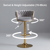 Chaise de salle à manger de luxe en velours capitonné, design moderne, rembourrage doux, base en métal doré durable, chaise de bar pivotante pour cuisine