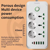 Multiprise universelle UE à prises triangulaires, ports USB PD Type C, protection enfant, ignifuge, protection contre les surtensions