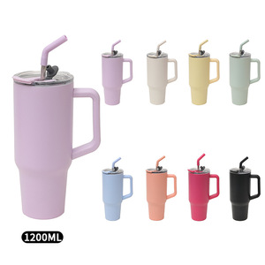 Stainless Steel Tumbler 1200ML With Straw Handle Travel <b>Mug</b> <b>Insulated</b> Thermos Cup Solid Color Lightweight Drinkware - Product Image 1
