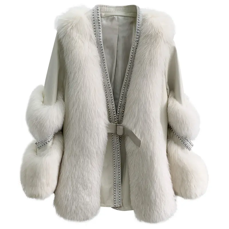 Elegante Winter Dames Vos Bontjas Leer Faux Fur Jas Vrouwen Jassen