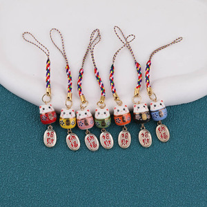 Colgante de Gato de Cerámica Estilo Chino, Llavero, Amuleto Metálico, Correa para Teléfono, Adorno para Bolso, Atrae la Riqueza, Buena Fortuna, Gato de la Suerte - Product Image 3