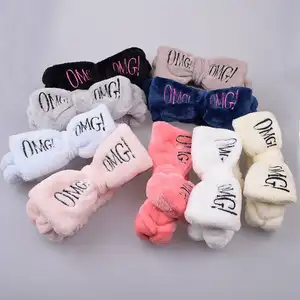 Commerci all'ingrosso ragazze Cute Face wash peluche Hairband OMG Letters Bow Coral Fleece Headband