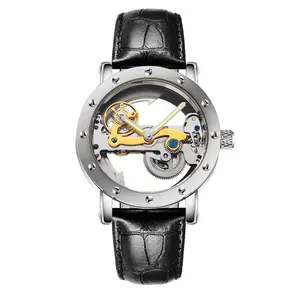 Механические мужские наручные часы с кожаным ремешком из нержавеющей стали