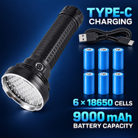 Lampe torche tactique de camping rechargeable USB-C W5203-2 noire, 55 LED, 7500lm, 9000mAh, IP54, alliage d'aluminium, autonomie 4-5h