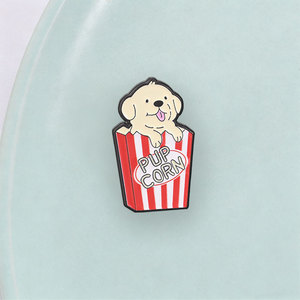 Pin esmaltado de perro Pupcorn lindo, broche de dibujos animados de cachorro con caja de palomitas para decoración de mochila - Product Image 3
