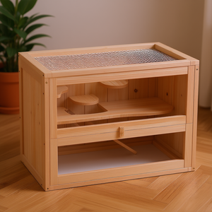 Habitat pour hamster en bois de sapin, cadre ouvrable, porte avant, 2 niveaux, fournitures pour petits animaux, intérieur, style rectangulaire simple - Product Image 2