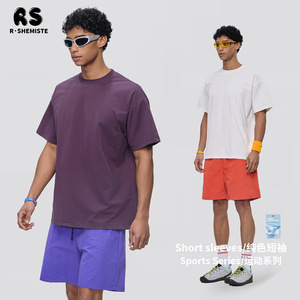เสื้อยืดแขนสั้นผู้ชายสีฟ้าอ่อนทรงโอเวอร์ไซส์ คอกลม ผ้าเจอร์ซีย์ลำลอง ผ้าฝ้าย - Product Image 3