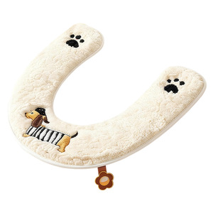 Funda para asiento de inodoro, de felpa, gruesa, lavable, diseño de perro de dibujos animados, en forma de U, para baño, uso en invierno y otoño - Product Image 2