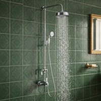 Ensemble de douche thermostatique mural traditionnel en laiton massif chromé avec pommeau de douche pluie et douchette à main, deux modes