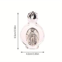Bouteille en verre argentée de 15 ml pour eau bénite ou huile de parfum, avec bouchon à vis rond rose, motif religieux Saints Jésus et Vierge Marie