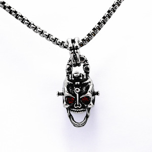 Yunnique-collar con colgante de calavera mecánica, de acero inoxidable, con ojos rojos, estilo gótico, joyería para hombre - Product Image 1